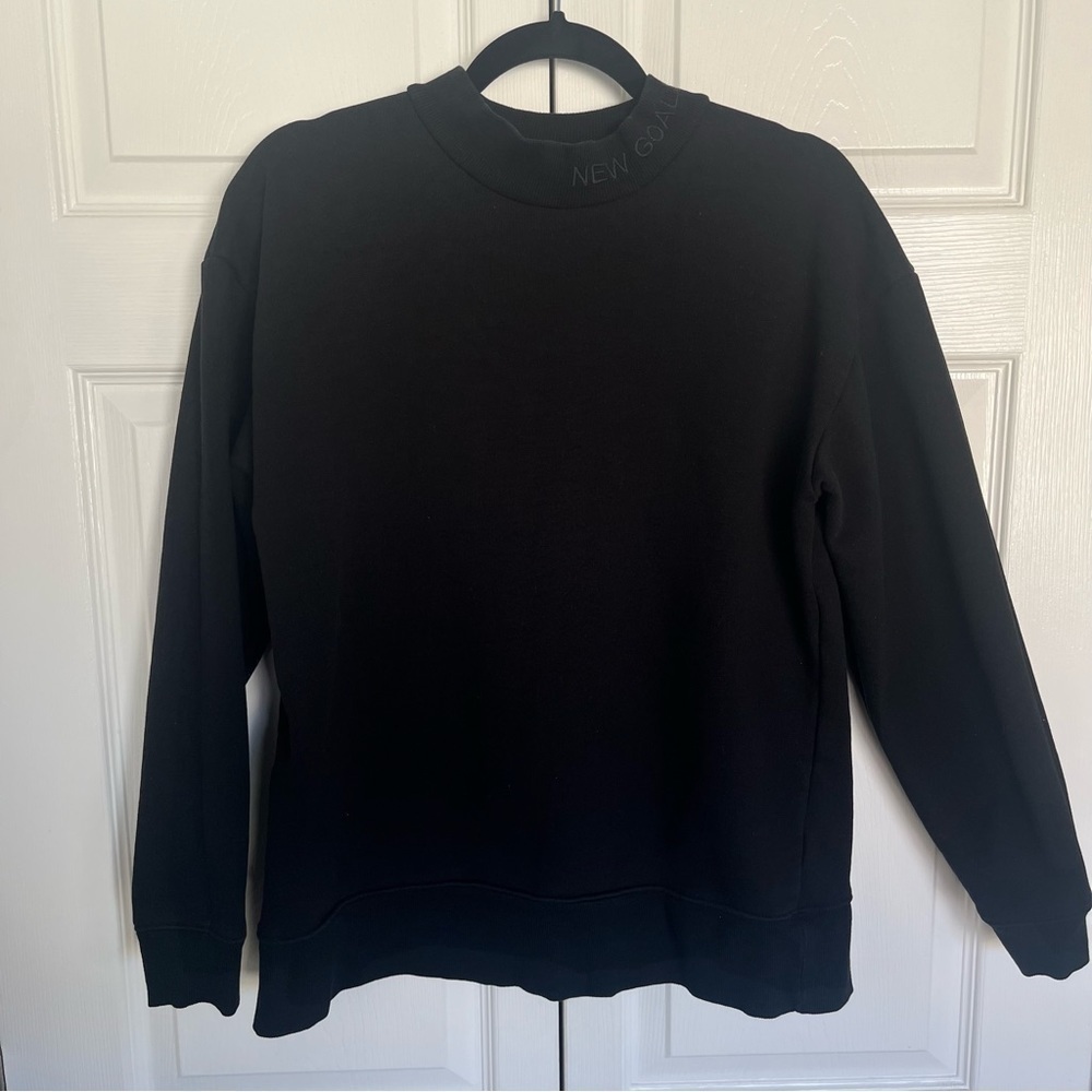 Zara “New Goals” Mockneck Black Crewneck Sweatshirt Size M